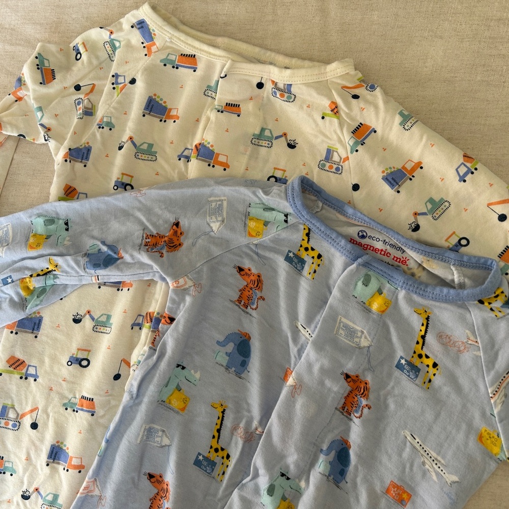 Magnetic Me Convertible Coverall Pajama Set - Travel and Construction Prints